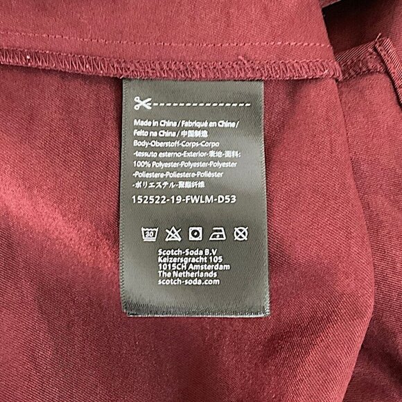 Scotch & Soda Women's M Wrap Blouse Red Satin V Neck Long Sleeve Band Collar - Picture 12 of 13